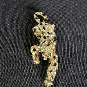 Vintage 3.5" Rhinestone Leopard Pendant